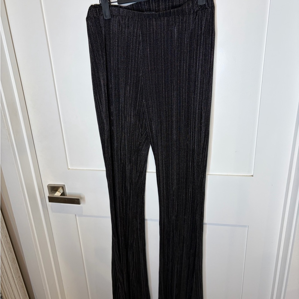 Black Shimmery Ribbed Flare Pants
